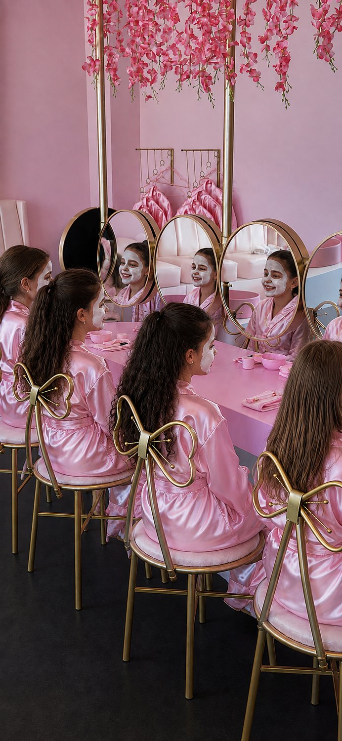 Salon rose avec coiffeuse et miroirs du Royaume des Princesses